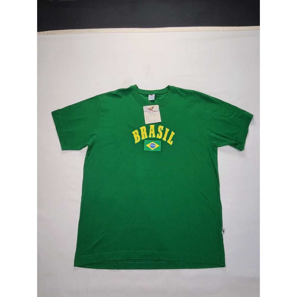 Trilha D'Agua Brasil T-Shirt Mens Large Green Embroidered Flag Cotton Tee NWT